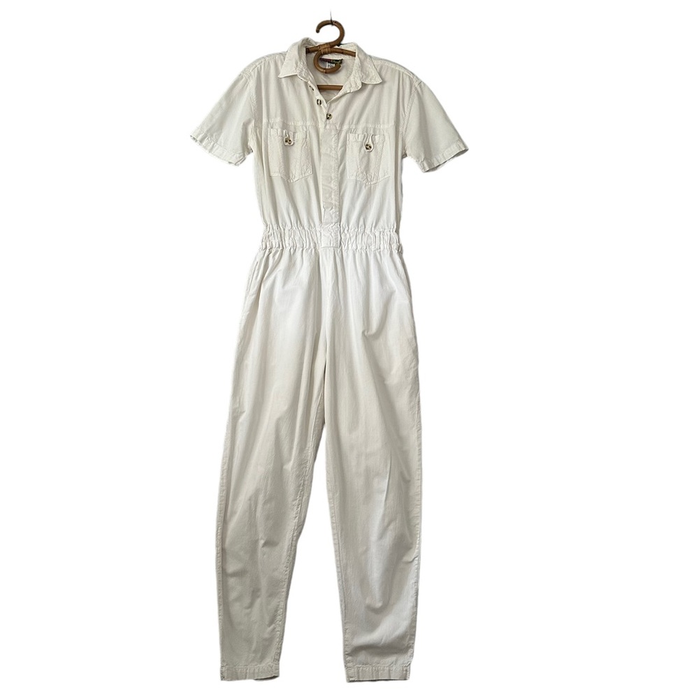 Vintage | For The Good‎ Times Tangerine | White Short Sleeve Cotton Jumpsuit M - Picture 2 of 10